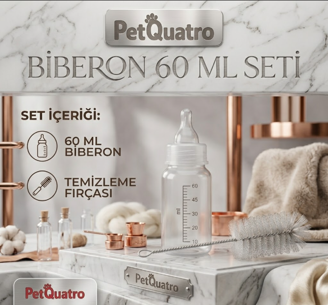 60 ml Yavru Kedi & Köpek Biberon Seti 12 li.