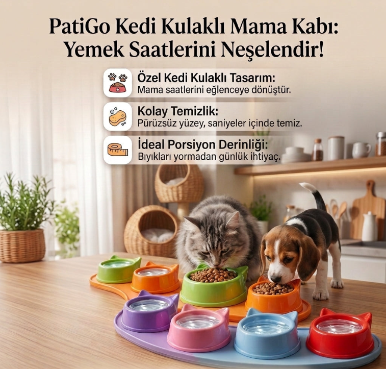 Kedi Figürlü Mama ve Su Kabı (2 li)